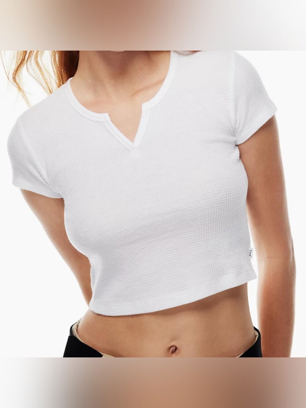 Aritzia White Ribbed Notch Crop Tee Size XS